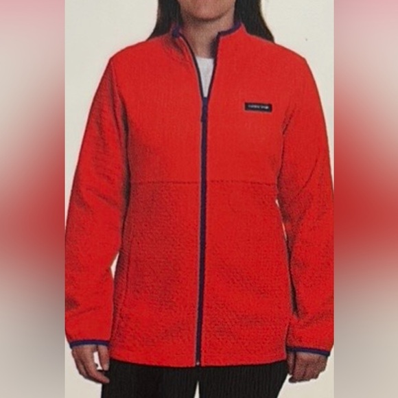 Lands' End - ladies grid Fleece Zip Up Jacket.  Size Small.  NWT. Orange - Picture 2 of 16